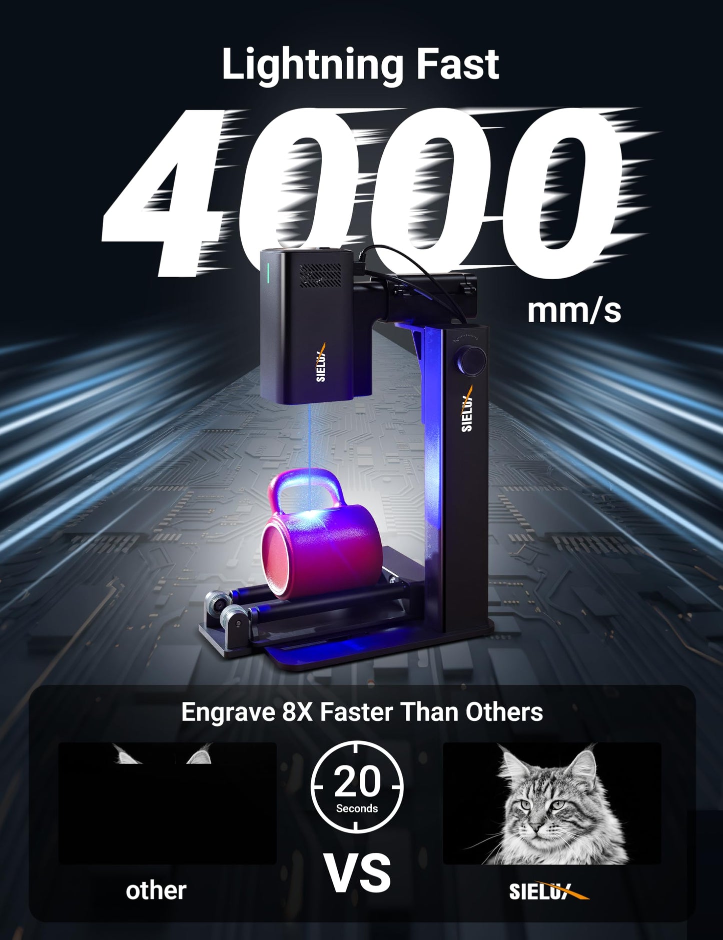 Sielux SL2 Ultra-Portable Handheld Laser Engraver with Roller Attachment