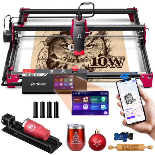 AlgoLaser 10W Smart Laser Engraver with Rotary Roller & Riser